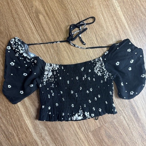 Free People Bare with me‎ floral ribbed crop top Black and White - Picture 3 of 4